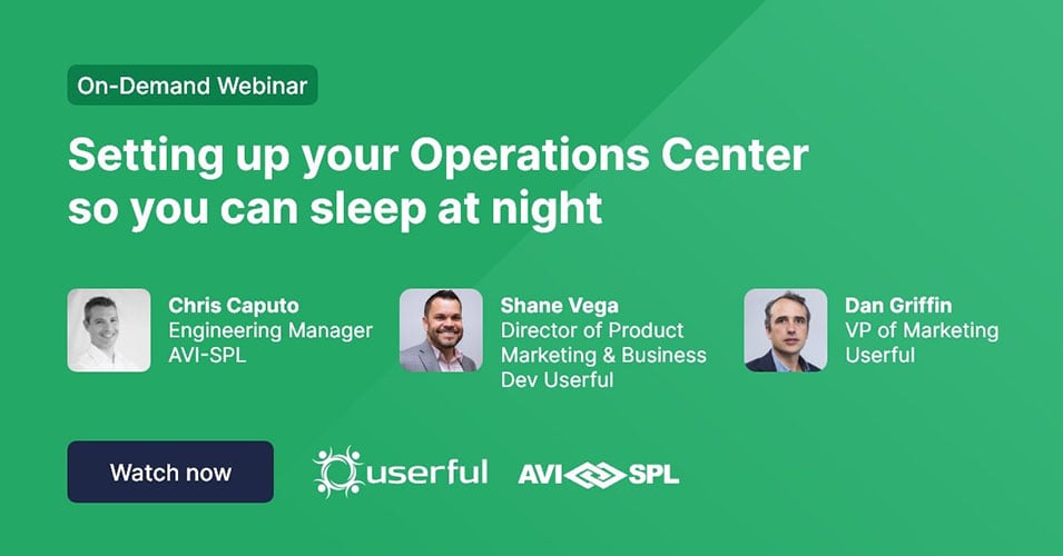 Webinar, Montando seu Centro de Operações para que você possa dormir à noite, com alto-falantes da Userful e AVI-SPL