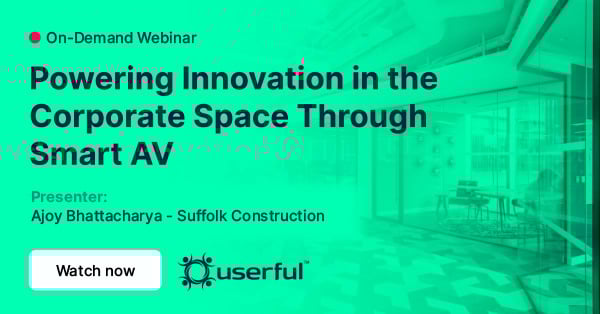 Webinar de usuário, potencializando a inovação no espaço corporativo através do Smart AV, apresentado por Ajoy Bhattacharya da Suffolk Construction