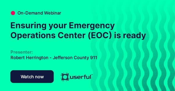 Webinar, Garantindo que seu Centro de Operações de Emergência (EOC) esteja pronto, por Robert Herrington do Condado de Jefferson 911, e Userful