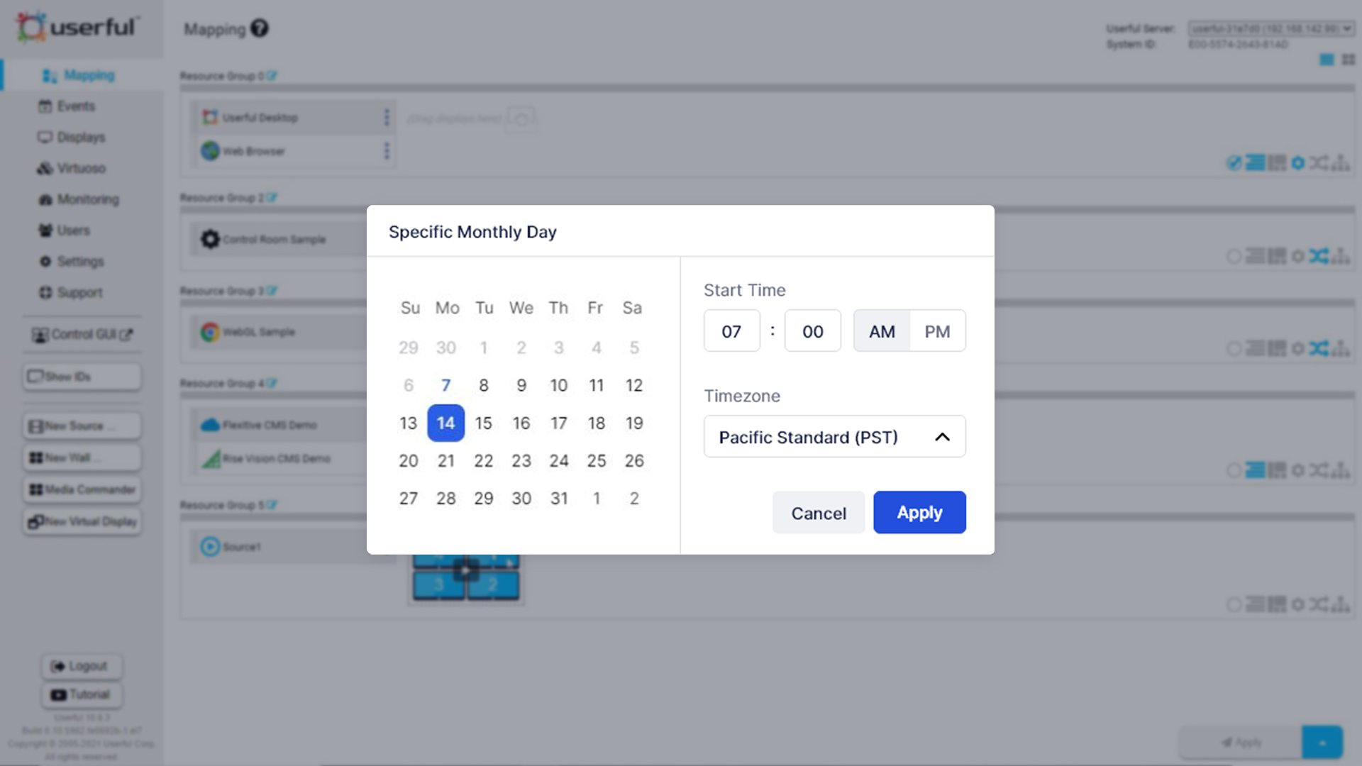 Exemplo de interface do usuário do calendário para agendar reuniões